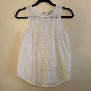 Lucky Brand White Eyelet Tank with Gold Zipper